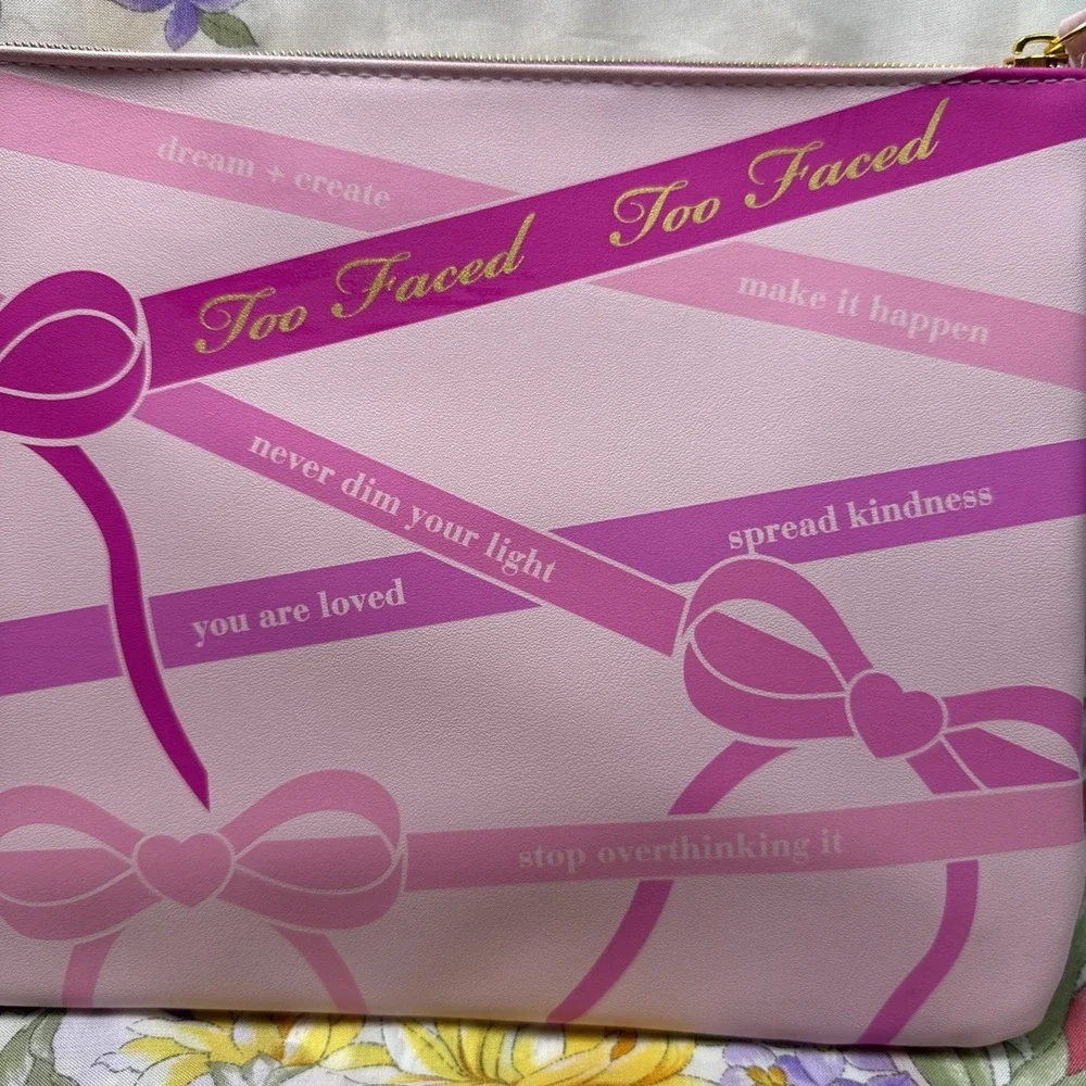 Too Faced Pink Makeup Bag Cosmetic‎ Pouch Inspirational Quotes 8x11